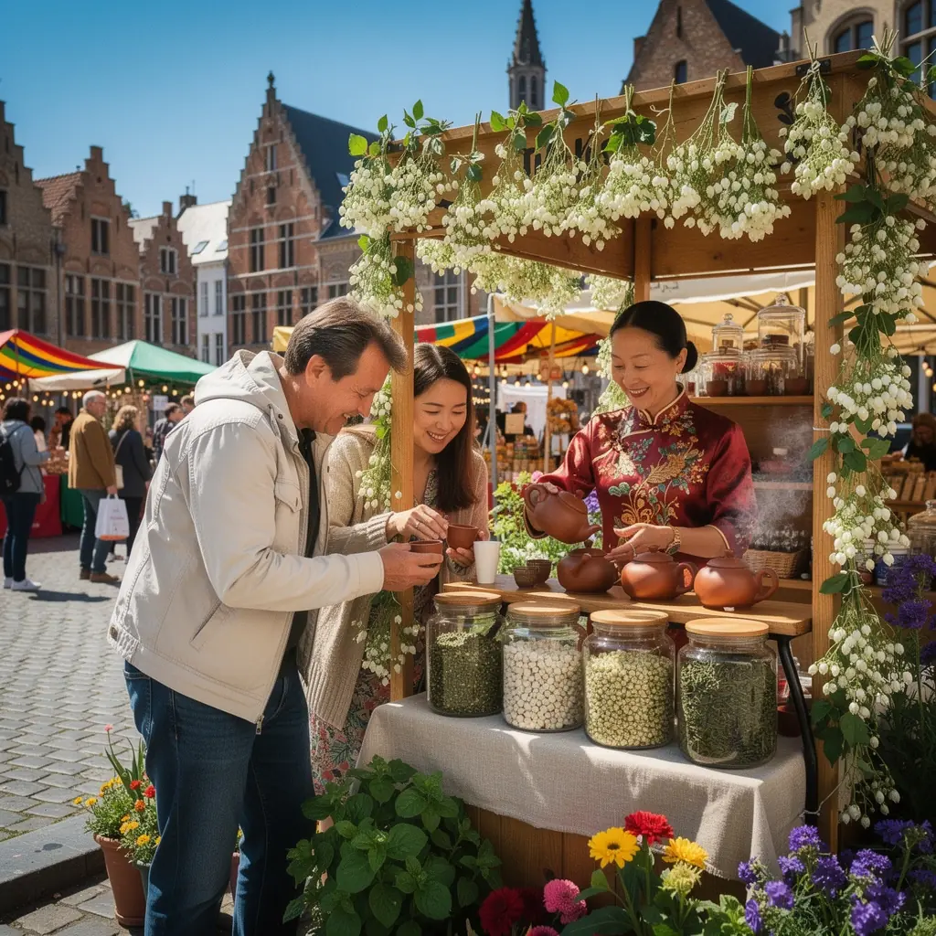 Vues aériennes d'un champ de fleurs de jasmin en pleine floraison.